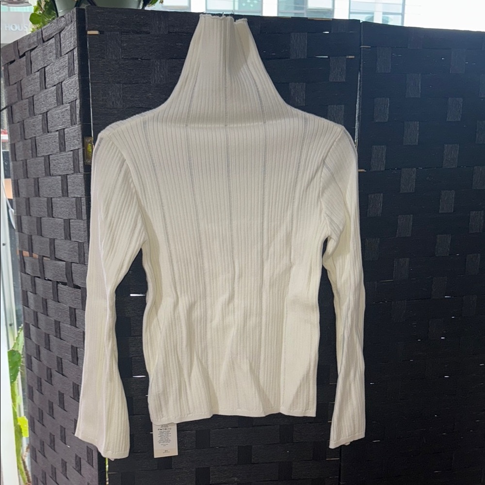 RIHOAS White Cowl Neck Sweater with flared Design